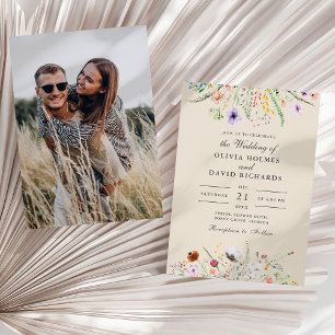 Invitación Taupe Wildflower Meadow Personalizado Boda de foto