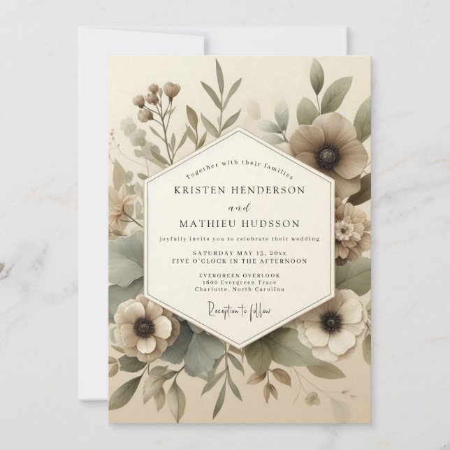 Invitación Taupe Woodland Bloom Wedding (Anverso)