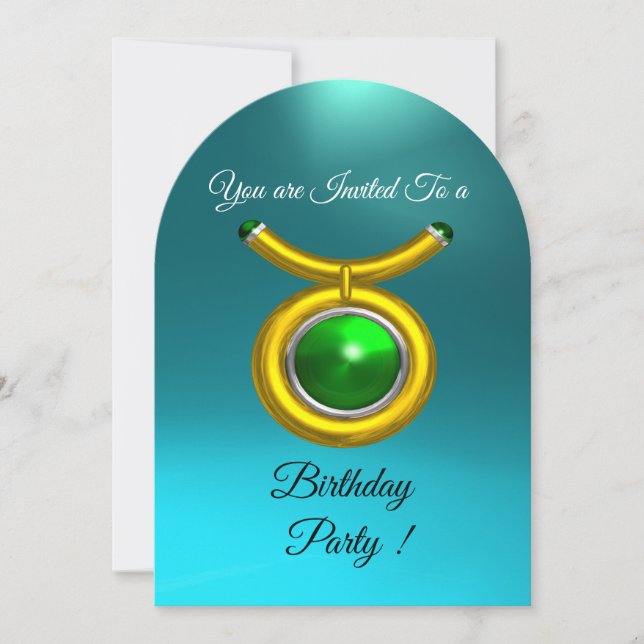 INVITACIÓN TAURO, ORO, VERDE, AQUA PARTIDA DEL CUMPLEAÑOS DE  (Anverso)