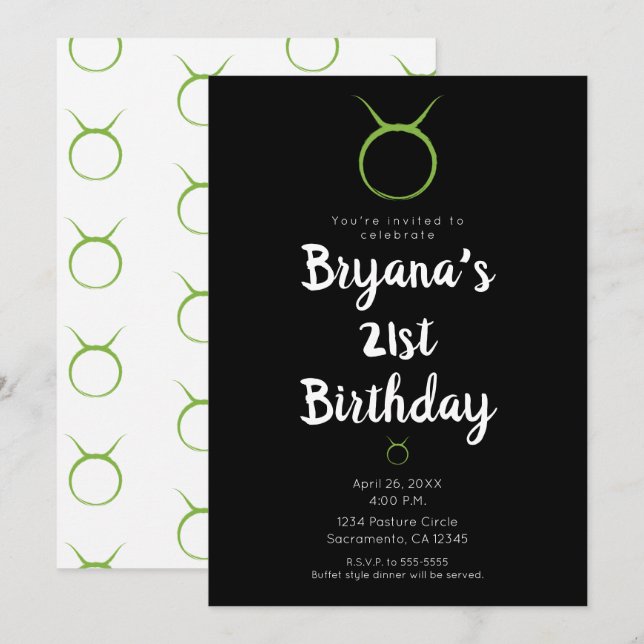 Invitación Taurus Zodiac Astrología April May Birthday Party (Anverso / Reverso)