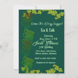 Invitación Taza Acogedora de Té Verde Afternoon Tea Cumpleaño