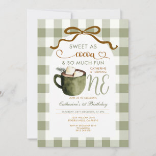 Invitación Taza de cacao caliente con lazo cumpleaños 1 Sage