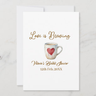 Invitación Taza de café blanca Love is Brewing corazón regalo
