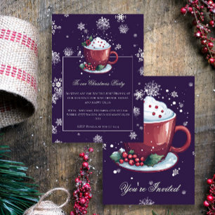 Invitación Taza de Chocolate Caliente de Navidad Fiesta Púrpu