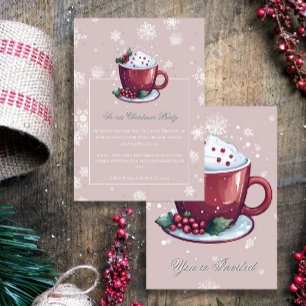 Invitación Taza de Chocolate Caliente de Navidad Rosa Rubor