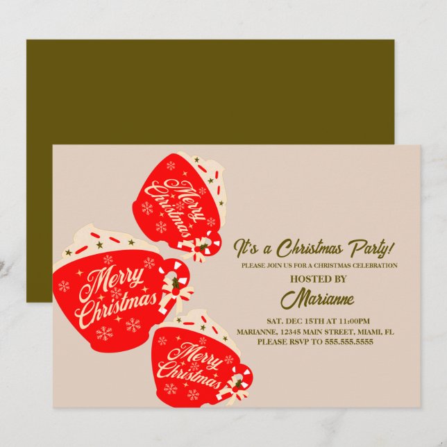 Invitación Taza de chocolate caliente navideño para fiesta de (Anverso / Reverso)