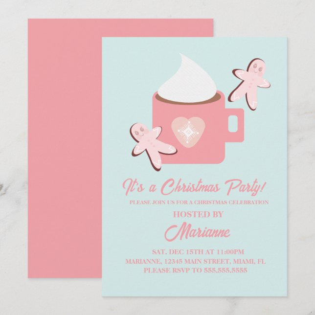 Invitación Taza de chocolate caliente para fiesta de Navidad  (Anverso / Reverso)