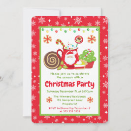 Invitación Taza de Cocoa Santa Adorable Fiesta de Navidad