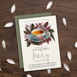 Invitación Taza de fiesta de té verde elegante con acuarela f