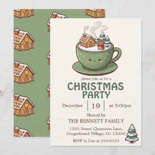 Invitación Taza de pan de jengibre Kawaii acogedor Verde Salv