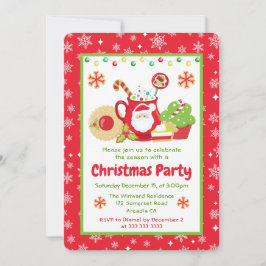 Invitación Taza de Santa lindo y Galletas Fiesta de Navidad