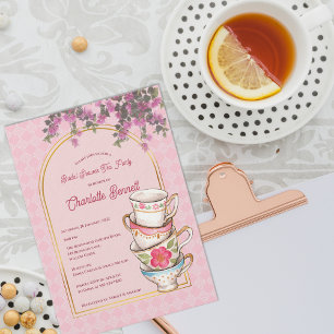 Invitación Taza de té apilada caprichosa Fiesta de té de desp
