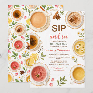 Invitación Taza de té de acuarela Sip and See Baby Tea Party