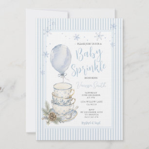 Invitación Taza de té de copos de nieve azules de invierno B