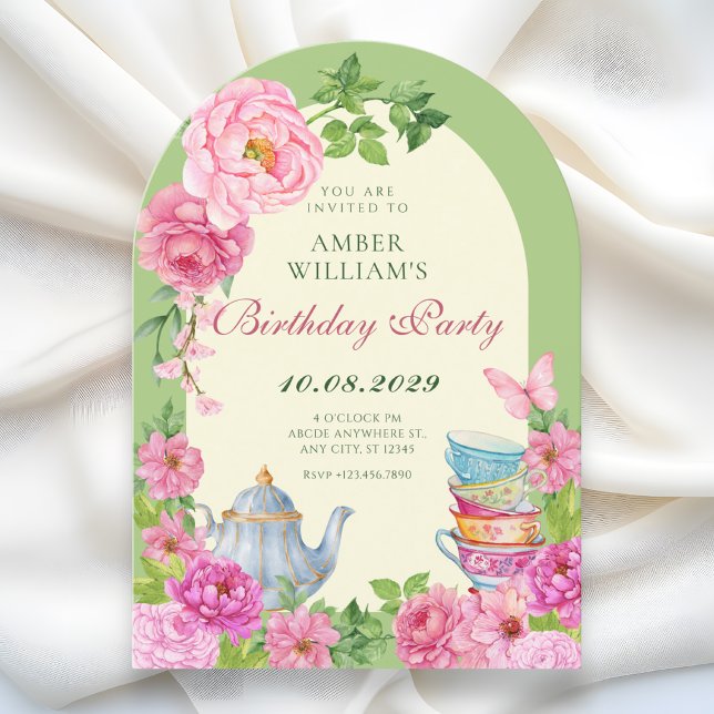 Invitación Taza de té de flores jardín cumpleaños (Subido por el creador)