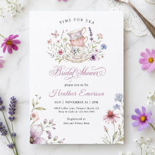 Invitación Taza de té elegante Hora del té Morado Acuarela