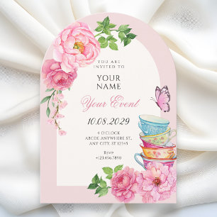 Invitación Taza de té floral acuarela