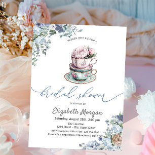 Invitación Taza de té floral acuarela Despedida de soltera 