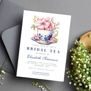 Invitación Taza de Té Floral Azul Algo Azul para la Fiesta de