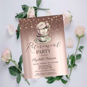 Invitación Taza de Té Floral, Brillo, Luces de Cadenas Jubila