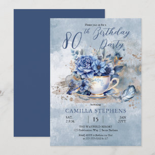 Invitación Taza de té floral de invierno elegante cumpleaños