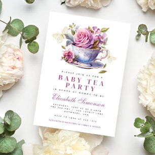 Invitación Taza de Té Floral de Lavanda Fiesta de Té para Beb