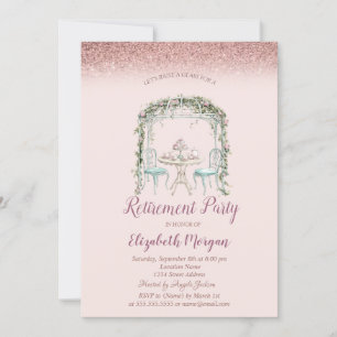 Invitación Taza de Té Floral Rosa Dorado Bokeh Jubilación
