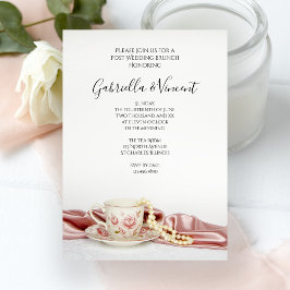 Invitación Taza de Té Floral Rosa y Perlas Brunch Post Boda