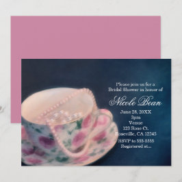 Invitación Taza de Té Floral Rosa y Perlas para Despedida de