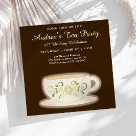 Invitación Taza de Té Floral Vintage | Fiesta de Té de Cumple