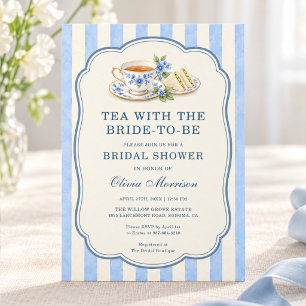 Invitación Taza de Té Floral y Sandwiches Azul Despedida de S