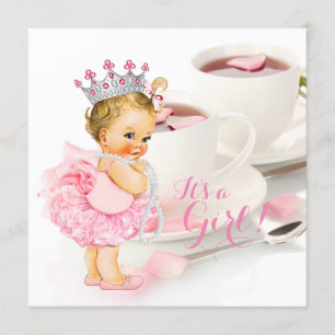 Invitación Taza de Té para Baby Shower de Pétalos de Rosa Ros