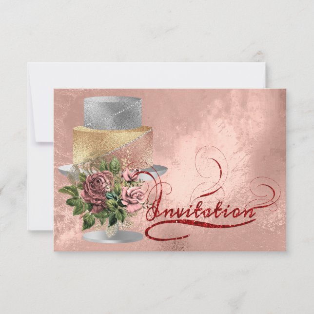 Invitación Taza de vidrio de rosa de pastel Cumpleaños  Brida (Anverso)