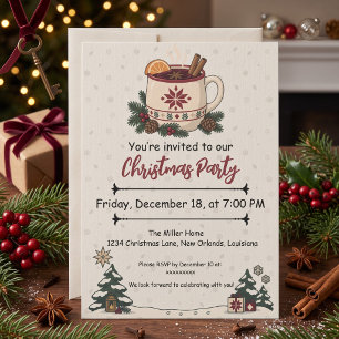 Invitación Taza de vino caliente navideño nórdico con pino fe