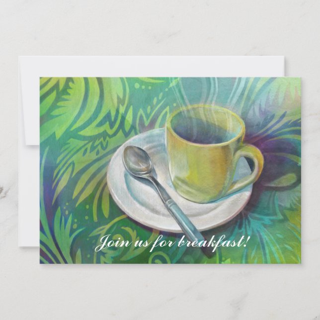 Invitación Taza y cuchara contra un fondo análogo fresco (Anverso)