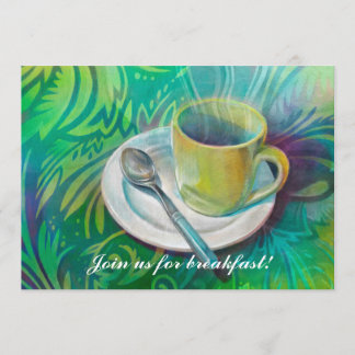 Invitación Taza y cuchara contra un fondo análogo fresco