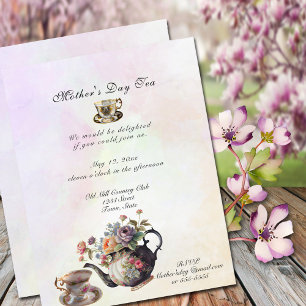 Invitación Tazas de Té Bonitas, Día de la Madre Desayuno Nupc