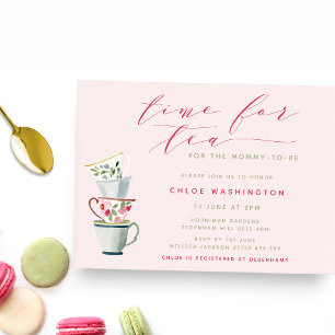 Invitación Tazas de Té Floal Rosa Fiesta de Té para Baby Show