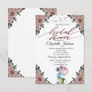 Invitación Tazas de Té Flores Luces de Cadena Despedida de So