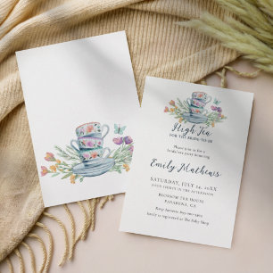 Invitación Tazas de Té Modernas y Desayuno Nupcial de Flores