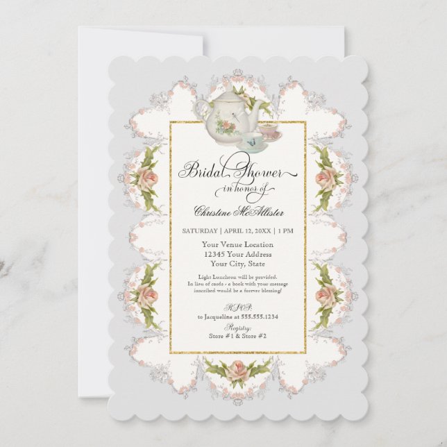 Invitación Tazas de té nupciales de la tetera n de la fiesta (Anverso)