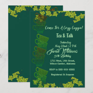 Invitación Tazas de Té Verde Cozy Cuppa Té de la Tarde Cumple