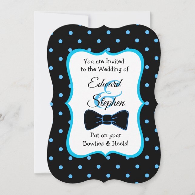 Invitación Tazón azul negro y tacones invitados a la boda LGB (Anverso)