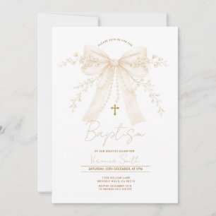 Invitación Tazón de crema neutra Cruz Bautizo Bautismo