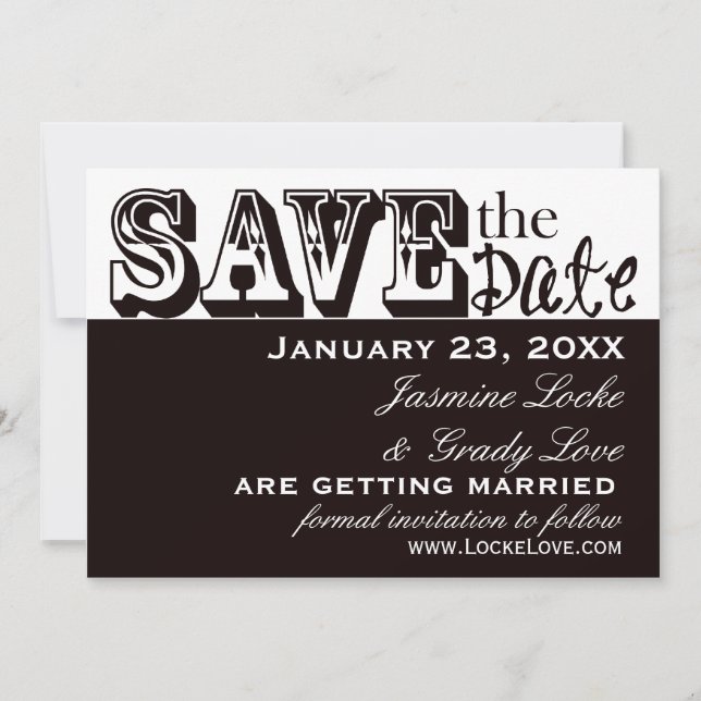 Invitación TBA 8-14 Boda en Blanco y Negro Save the Date (Anverso)