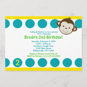 Invitación {TBA} Cumpleaños azul/amarillo de mono de cocina l