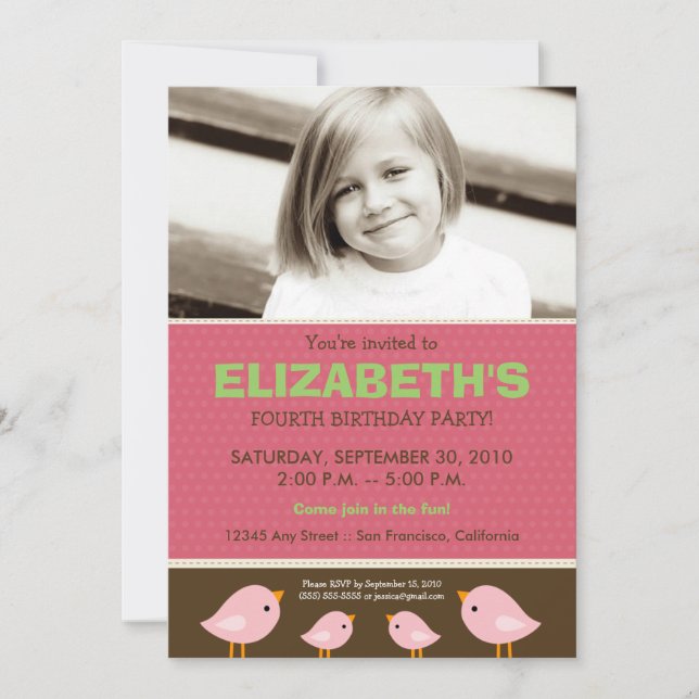 Invitación {TBA} cumpleaños rosado de pequeño Chica (Anverso)