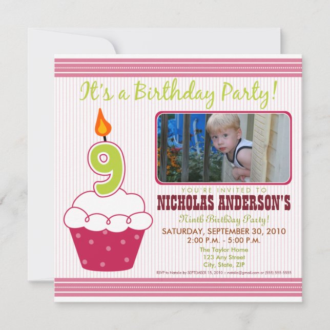 Invitación {TBA} Pastel dulce Noveno cumpleaños (Anverso)