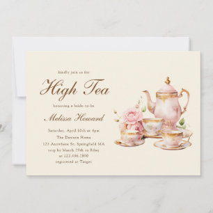 Invitación Té Alto Amarillo Pastel Dorado Despedida de Solter