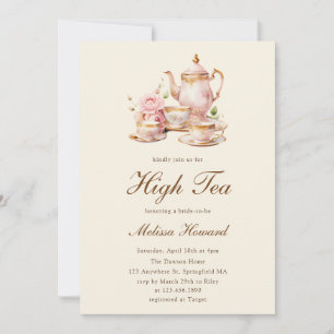 Invitación Té Alto Amarillo Pastel Dorado Despedida de Solter
